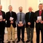 The Very Revd Kenny Hall, Dean of Clogher; the Most Revd Dr Michael Jackson, Archbishop of Dublin; the Revd Rob Clements, author; Symon Hill, who launched the booklet; the Revd Paddy McGlinchey, Lecturer in Missiology at CITI, the Right Revd John McDowell, Bishop of Clogher; and Dr Susan Hood, Church of Ireland Publications Officer.
